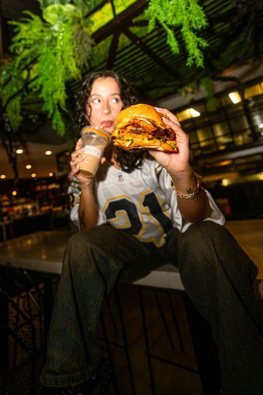 BITE After Dark — smash burger and iced coffee on the patio