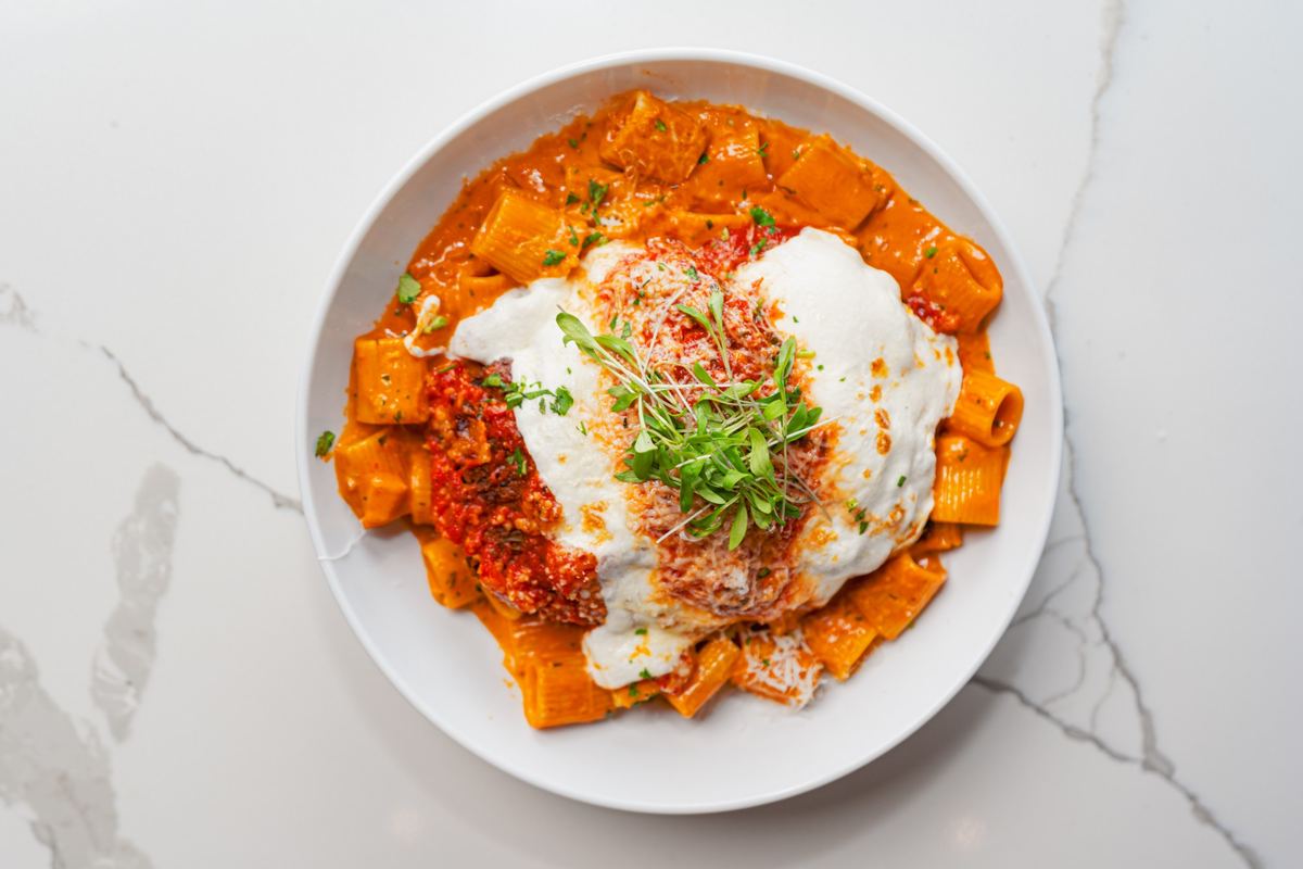 Valentine&rsquo;s at BITE — pasta parmigiana from above